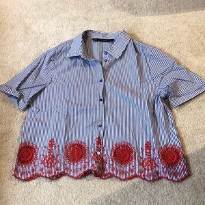 ZARA cropped lace-detail shirt